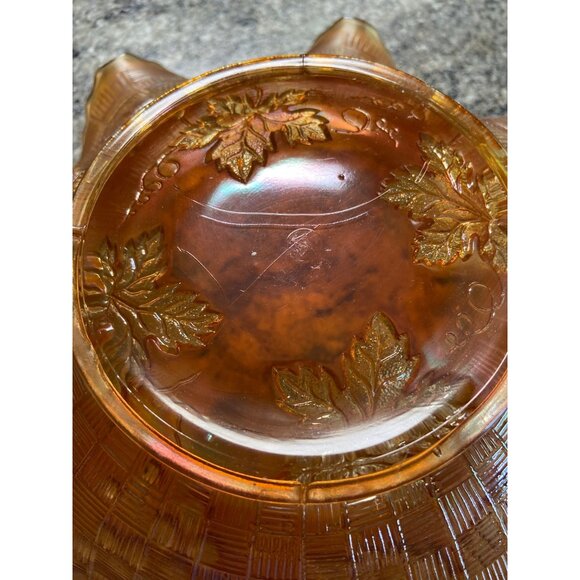 Vintage Northwood Marigold Carnival Glass Grape Cable Scalloped Iridescent - Picture 6 of 6